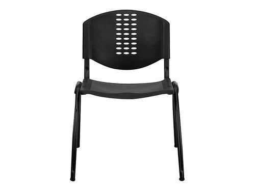 Flash Furniture HERCULES Series 880 lb. Capacity Black Plastic Stack Chair with Oval Cutout Back and Black Frame