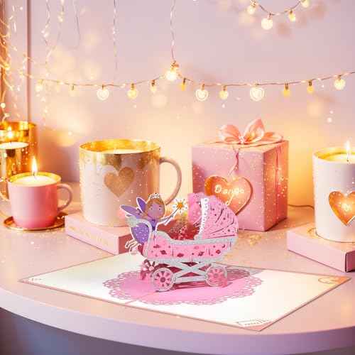 New Baby Pop Up Card for Girls, Welcome New Baby Cards, for Baby Shower, Newborn, Congratulations.