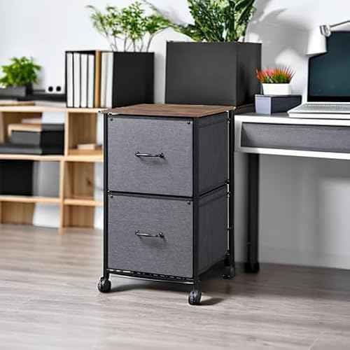 DEVAISE 2 Drawer Mobile File Cabinet, Rolling Printer Stand, Fabric Vertical Filing Cabinet fits A4 or Letter Size for Home Office, Rustic Brown