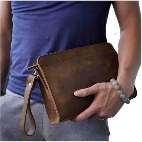 Le'aokuu Men Leather Business Briefcase Clutch Hand Under Arm Bag Male Organizer Wallet Tablets Case (2753 Brown)
