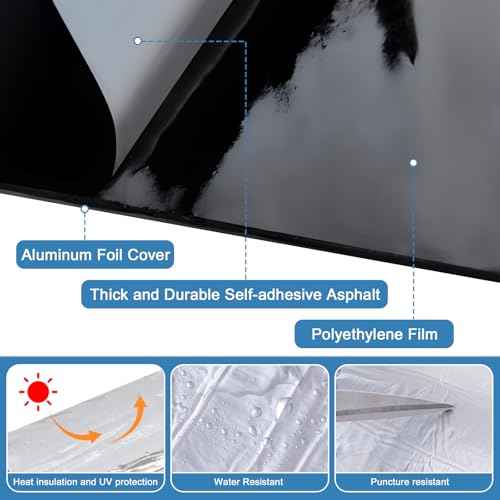 Flashing Roll Tape Asphalt Membrane, 6 inches X 32 Feet 60Mil Thick Waterproof Asphalt Patch Seal Tape Roll, Self-Adhesive Roof Sealant, Asphalt Repair for Door Roof Window Gutter Outdoor £¨2 Rolls)
