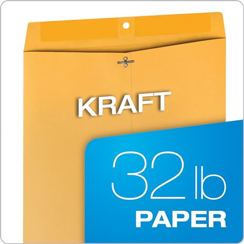 Quality Park 12 x 15.5 Clasp Envelopes with Gummed Flaps, Heavyweight Kraft, 100 Pack