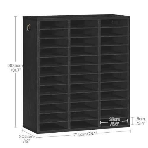 HOOBRO Literature Organizer, 36 Compartments Wooden Mail Organizer, Countertop Literature Sorter with Adjustable Shelves for Home, Office, School, Student Mailbox for Classroom, Black BK123WF01