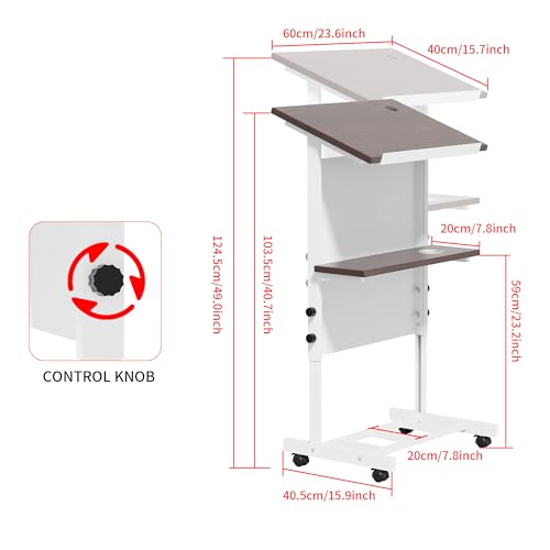 LayBurst Podium Stand Portable Lectern with 7-Position Height, Cup Holder & Shelf - White