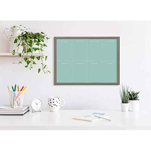 Kate and Laurel Blake This Week Framed Teal Printed Glass Dry Erase Wall Art by The Creative Bunch Studio, 18x24 Gray, Weekly Calendar Decorative Wall Organizer
