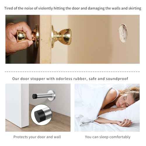 DOKU 10Pcs Door Stop, 3.5 Inch Heavy Duty 304 Stainless Steel Door Stopper with Rubber Tips Bumper, Wall Mounted Door Holder Protection Sound Dampening, Brushed Nickel