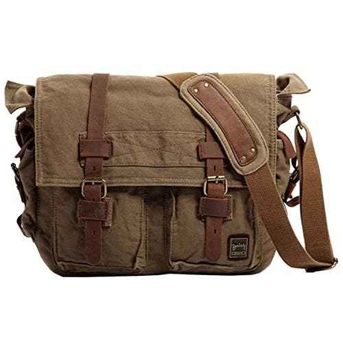 Berchirly Vintage Military Men Canvas Messenger Bag Satchel Travel Shoulder Bags For 13.3-17" Laptop