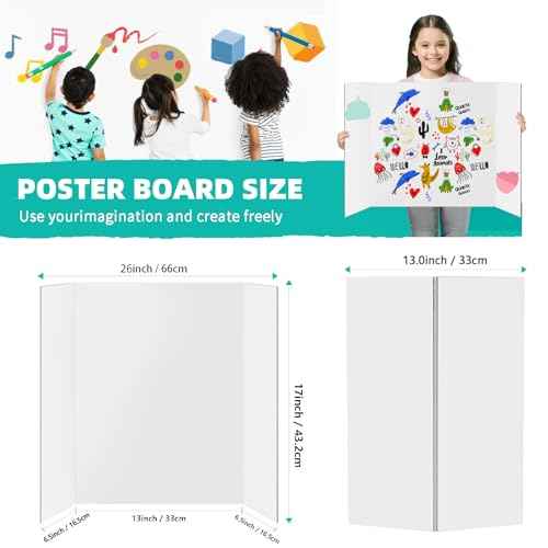 5 Pack Small Trifold Poster Board 26"x17", White Presentation Boards for School Projects, Science Fairs, Office Presentations