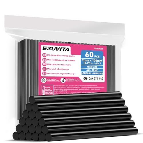 EZUVITA 60-Count Mini Size Black Glue Sticks 0.27” x 4” for Mini Glue Guns