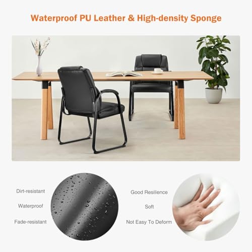 PU Leather Conference Room Chair - Tall Back Guest Chair with Padded Arms, Non-Slip 300 lb Capacity, Black (Wide Seat, 1pc)