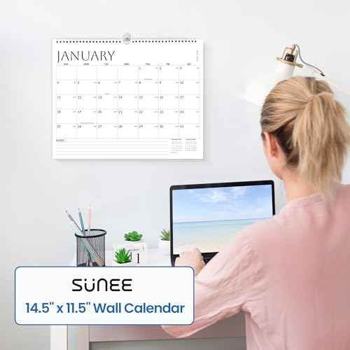 SUNEE Wall Calendar 2026-18 Months Oct. 2025 - Mar. 2027, 14.5"x11.5" Big Grid Hanging Calendar with Note for Organizing & Planning, Monthly Calendar 2025-2026 with Last Month and Next Month, White