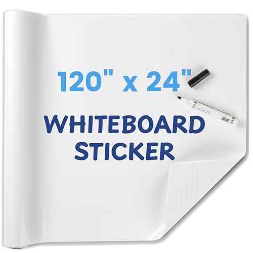 Whiteboard Sticker for Wall, 120" x 24" No Ghosting Peel and Stick Dry Erase White Board Roll, Stain-Proof Self-Adhesive Whiteboard Paper for Home, Office, Classroom