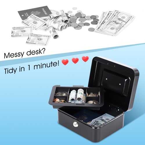 KYODOLED Black Medium Metal Lock Box with 2 Keys - Portable Cash & Medication Safe
