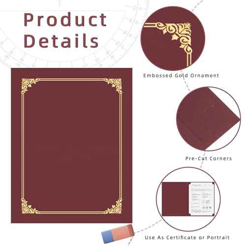 HAUTOCO 90 Packs Certificate Holders, Burgundy Diploma Holders, Document Award Covers Certificate Folders with Gold Foil Border for 8.5x11 Letter Size