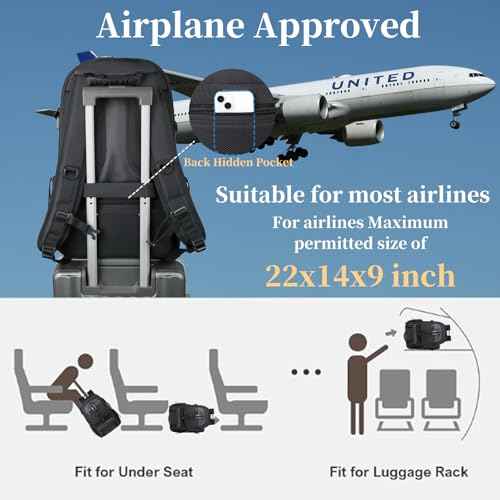 Travel Backpack 50L, 17 Inch Laptop Backpack for Men Women, Large Waterproof Carry On Backpack, TSA Friendly Flight Approved Anti-Theft Backpack with USB Interface & Shoe Compartment, Black