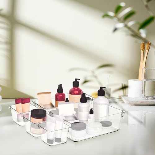 12 Pack Drawer Organizer - 6" X 9" Clear Acrylic Storage Bins with Non-Slip Pads, Versatile Desk Tray for Makeup, Jewelry, Kitchen, Bathroom, and Office Organization