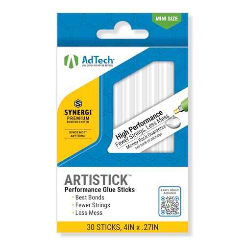 AdTech Mini Artistick 4" High Performance Stringless Hot Glue Sticks - 30 Sticks, Hi-Temp, Strong Bonding for Crafts, Repairs, and DIY Projects