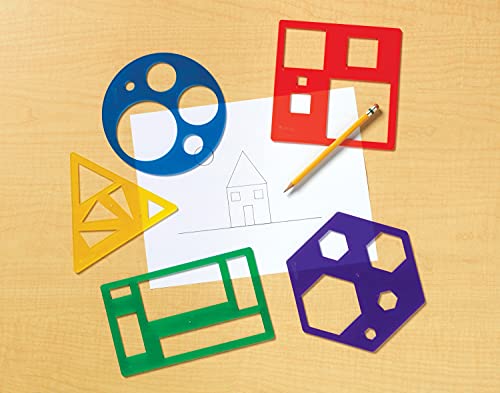 Primary Shapes Template Set for Kids - 5 Transparent Tracing Stencils for Geometry Learning
