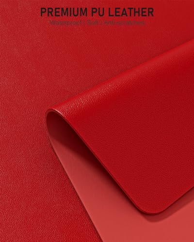 Niniubye Bright Red 23.6 x 13.8 Inch PU Leather Desk Pad Non-Slip Waterproof Mouse Mat for Office & Gaming