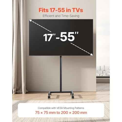VEVOR Rolling TV Stand, Mobile TV Cart for 17-55 Inch Screens, Portrait to Landscape, Portable TV Stand with Wheels Holds up to 44 lbs for Living Room, Bedroom, Office, Outdoor, Max VESA 200x200mm