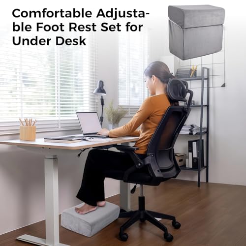 Adjustable Foot Rest Under Desk, Ergonomic Foot Support Cushion, Under Desk Ottoman with Washable Cover, Anti-Slip Design, Ideal for Office, Work, and Home Use (Gray)
