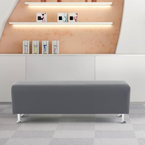 OmySalon Grey Waiting Room Bench Seating 53.9" Faux Leather Reception Chair