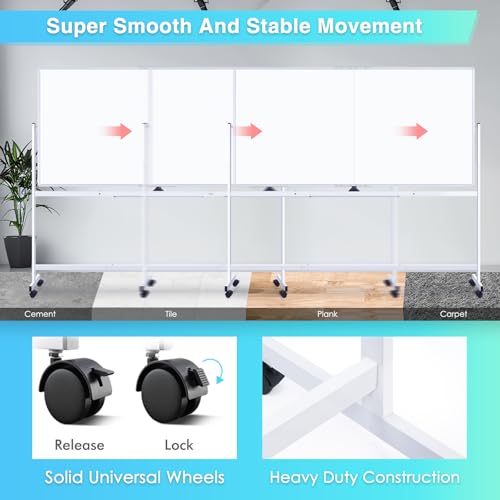 Maxtek 96x48 Inch White Double-Sided Magnetic Rolling Whiteboard Stand