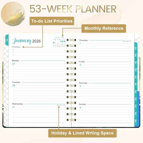 2026 Planner - 2026 Planner Weekly and Monthly from JAN. 2026 - DEC. 2026, 6.4" x 8.5", 2026 Calendar with Monthly Tabs, Sturdy Cover, Premium Paper, Strong Twin-wire, Back Pocket, Elastic Closure