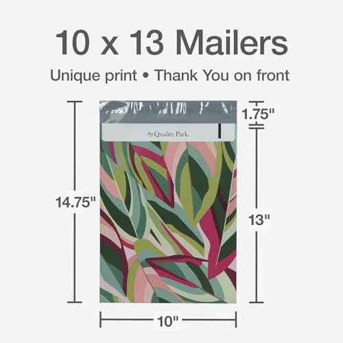 Quality Park Thank You Poly Mailers, 10 x13 Inch Shipping Envelopes, 100 Pack, Self Seal, Waterproof Shipping Bags for Clothing, Leaf (QUA89300)