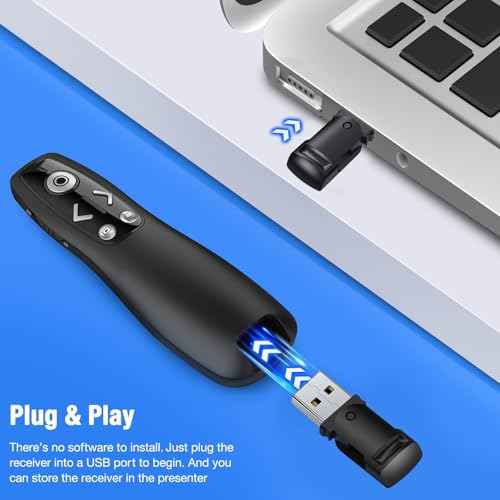 Presentation Clicker Wireless Presenter Remote for PowerPoint, Powerpoint Clicker with Volume Control PowerPoint Slide Advancer for Mac, Computer, Laptop-E600