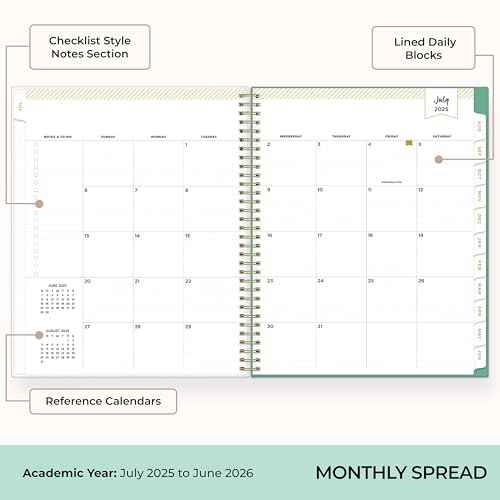 Blue Sky Day Designer 2025-2026 Weekly and Monthly Academic Year Planner Calendar, July 2025 - June 2026, 8.5" x 11", Flexible Cover, Laminated Tabs, Storage Pocket, Includes Stickers, Palms