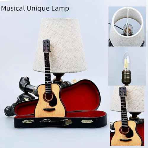 Steampunk Music Guitar Table Lamp,Retro Robot Table Lamps,Cool Guitar Stuff Gifts for Men Music Lovers Guitar Players,Industrial Water Pipe Lamp with Bulb and Shade