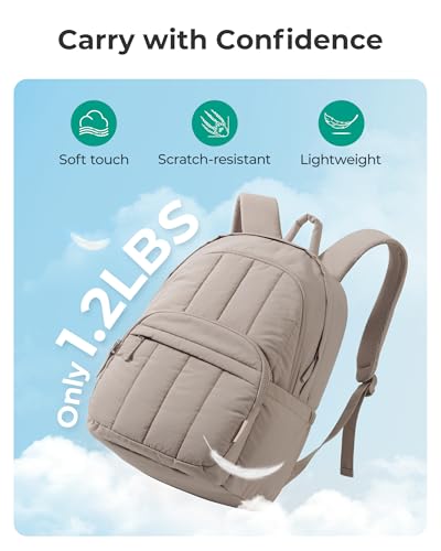 BAGSMART 15.6 Inch Quilted Laptop Backpack for Women, Travel & College Bag - Camel