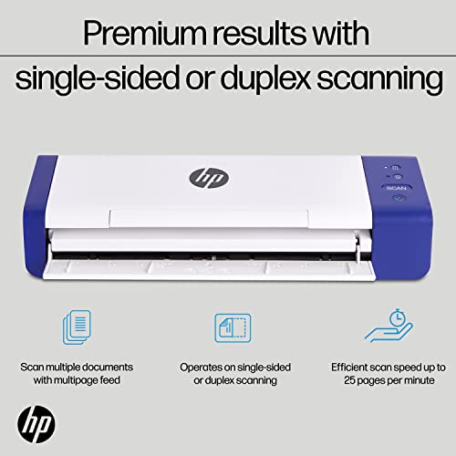 HP Portable Duplex Document Scanner with Auto-Feed Tray — Mobile Black & White & Color, 25ppm, 1200dpi for Home & Office