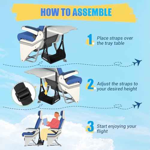 Airplane Foot Hammock, No Collapse Foot Rest for Plane Travel with Extended Adjustment Strap, Portable Desk Foot Hammock with Thickened Foam, Foot Sling Travel Essentials to Relax Your Feet