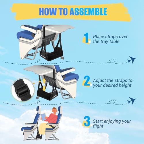 NOONCRAZY Black Airplane Foot Hammock Travel Foot Rest Adjustable Bamboo Support