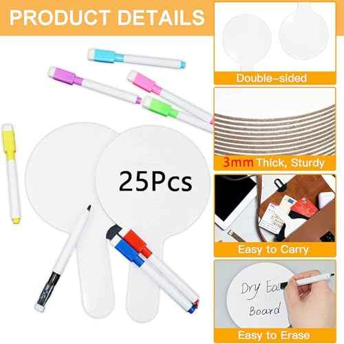 33Pcs Dry Erase Answer Paddles with Markers Thickened Handheld Double Sided Paddles Mini White Boards Small Dry Erase Signs Auction Paddles for Students Classroom Bidding Voting Games