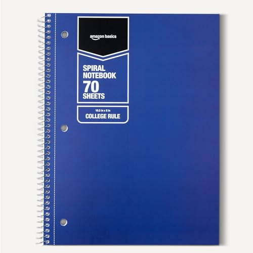Amazon Basics College Ruled Spiral Notebook - 70 Sheets, 8 x 10.5 Inches, 5 Pack