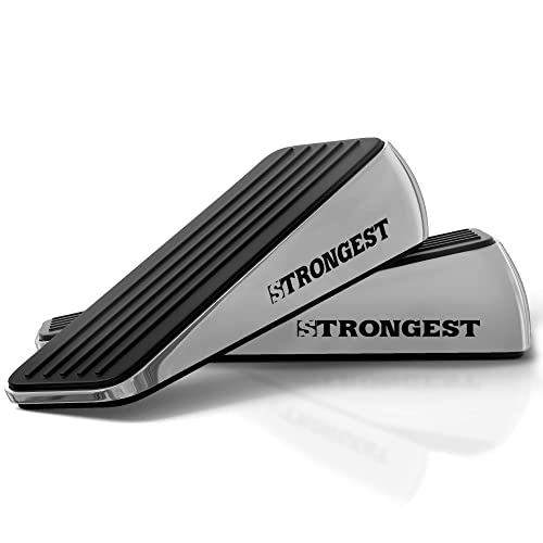 Chrome Heavy Duty Door Stopper Set - Non-Slip Wedge for Heavy Doors, 2 Pack + Wall Protectors - Standard Variation
