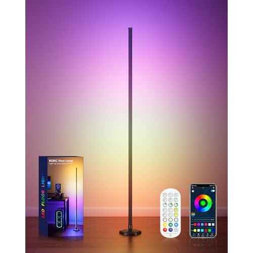 1PCS Corner Floor Lamp,RGB LED Corner Lamp with Remote Control,65" Color Changing Mood Light with Smart App and Remote Control Modern Floor Lamp with Music Sync for Bedroom, Living Room Gaming Room