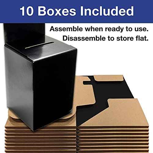 My Charity Boxes Raffle Ticket Donation Collection Ballot Box Reusable Sturdy thick Cardboard with Slot comment Suggestion Box With Removable Header 6H x 6W x 6D, Display area 6H x 6W(Black10 pack)