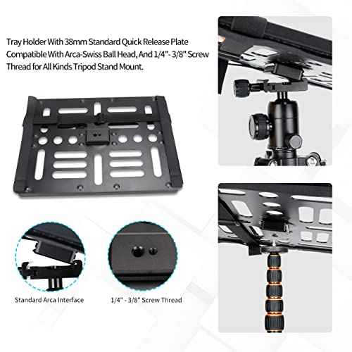 koolehaoda Laptop Notebook Pallet Projector Tray Holder with Arca-Swiss Interface for 1/4" to 3/8" Screw Tripod Stand Ballhead Mount, 22 lbs Capacity with Vented Cooling Platform Stand