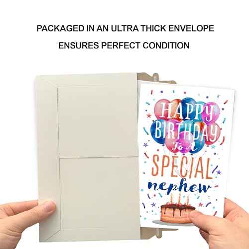 Prime Greetings Nephew Birthday Card, Made in America, Eco-Friendly, Thick Card Stock with Premium Envelope 5in x 7.75in, Packaged in Protective Mailer