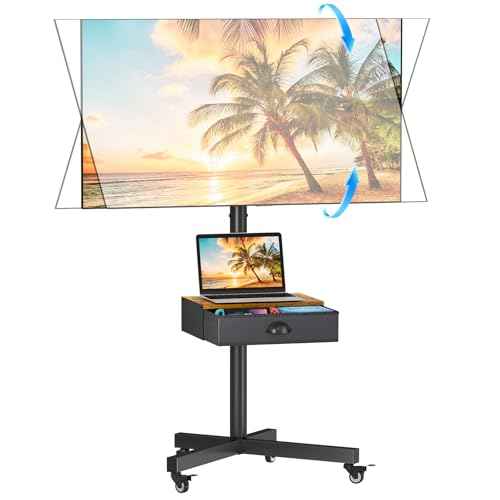 Mobile TV Stand with Drawer for 23-60 Inch Flat/Curved Screen,Tilt Rolling TV Cart on Wheels with Adjustable Height Portable TV Floor Stand Holds up to 50 lbs for Indoor Outdoor Max VESA 400x400mm