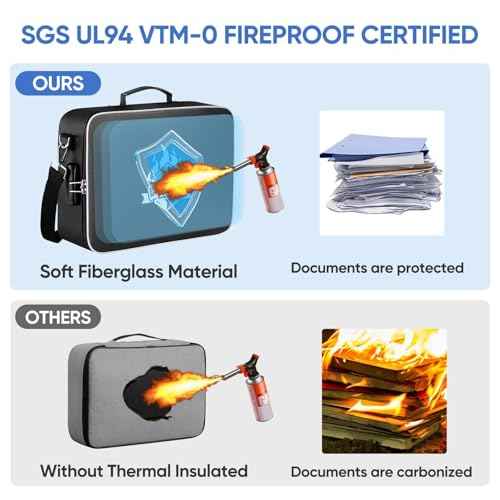 BALEINE Fireproof Document Box with Lock, Portable Fireproof Document Bag Waterproof Fire Proof File Boxes for Documents, File Organizer Box for Important Paperwork (Black, 15''x11''x4'')