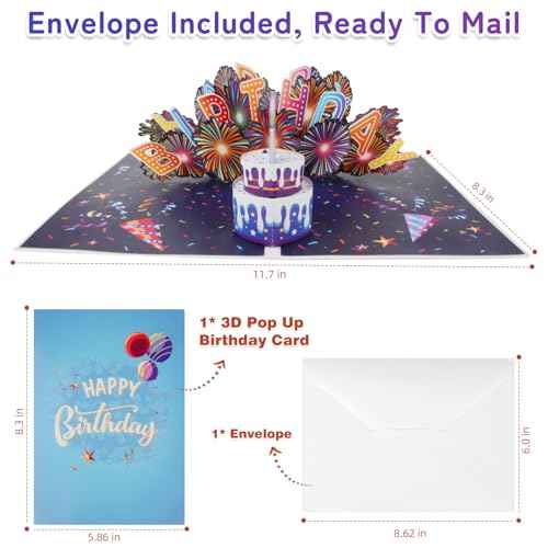 Birthday Cards Fireworks 3D Pop Up Blowable Cake Light Music Happy Birthday Card Gifts for Women,Men, Mom, Kids