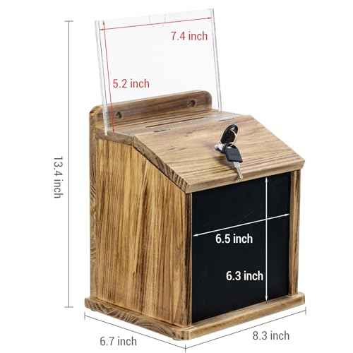 MyGift Rustic Burnt Wood Wall Mountable Fundraising Donation Suggestion Box / Comment Ballot Box with Lock and Key, Clear Acrylic Sign Holder and Chalkboard Surface