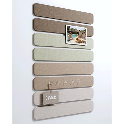 Cork Board Alternative Felt Strip Board 8-Pack 13"x2", Office Pin Board with 50 Push Pins, Adhesive Install for Bedroom Door & Home Office(Linen Dusk)