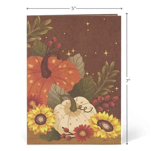 Happy Thanksgiving Pop Up Card, Pumpkin, Flowers, Thanks Giving, 3D Popup Greeting Cards, Gifts for Mom, Grandma, Girl, Women, Table Decorations, 5x7 - Includes Envelope And Message Note
