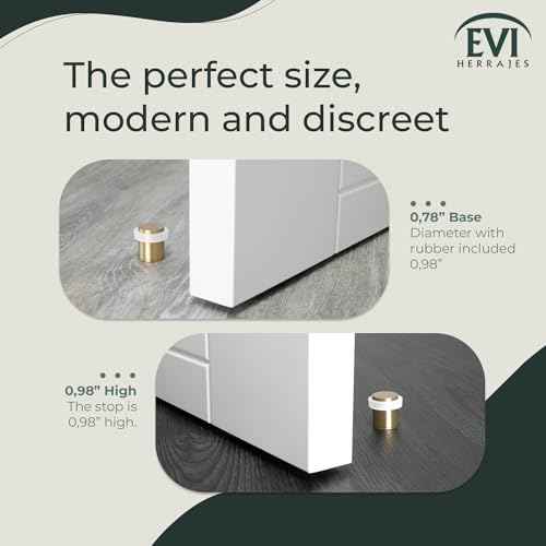Pack of 2 EVI Door Stoppers |Brass Door Stopper - Screw Fastening - White Rubber Protector - 0.79 x 0.99 Inch Door Stop